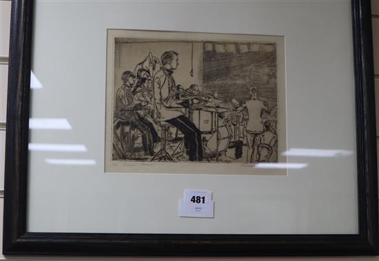 Sidney Russell Reeve (1895-1970) etching, Drums - Brass, signed in pencil, 1/50, 19 x 25cm